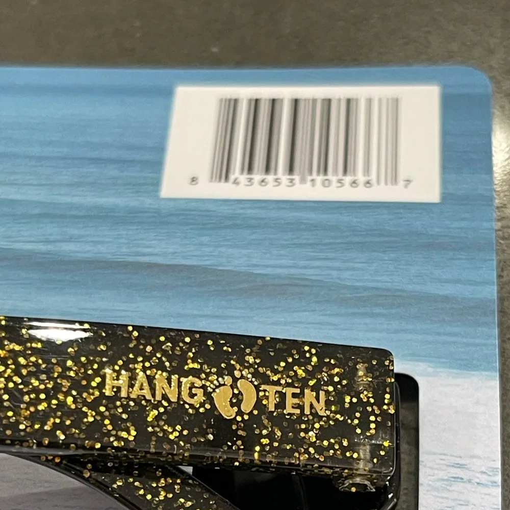 NWT HANG TEN SUNGLASSES, UV400, FOR TWEENS age 8+. Black with Gold Glitter!